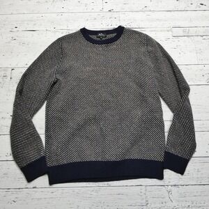 A.P.C. Sweater Womens L Navy Wool Crewneck Diagonal Stripe Knit Rue Madame Paris